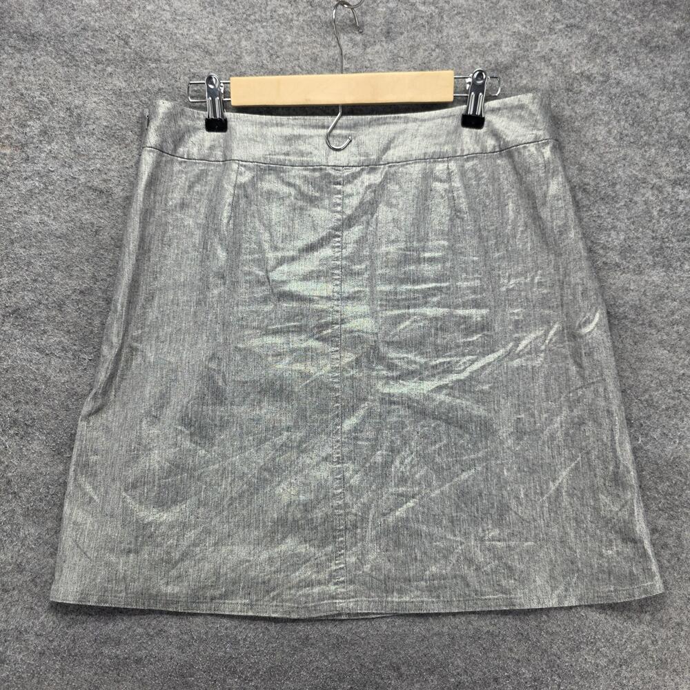 Eileen Fisher Skirt Womens M Gray Knee Length A-Line Lined Linen Blend Work - Picture 7 of 7